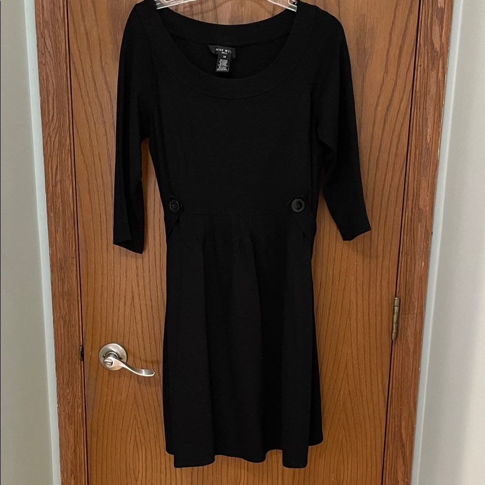 NINE WEST UGC Women’s Size 14 Classic Black 3/4 Sleeve Dress Round neckline